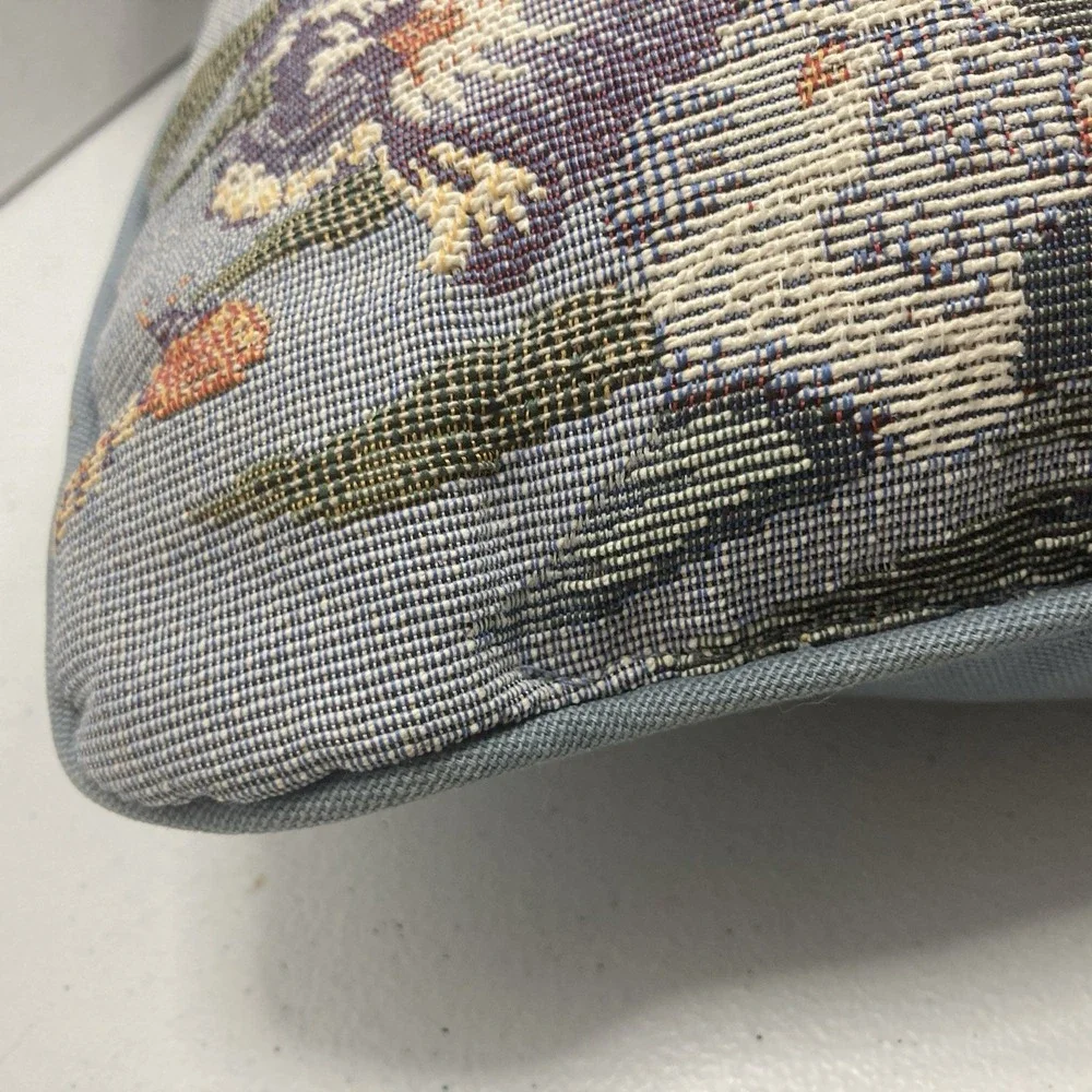 Vtg Iris Floral Tapestry Throw Pillow Butterflies Blue Backing 12x16